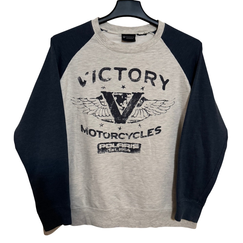 Victory Motorcycles Pullover Sweater Sweatshirt Mens 2XL Grey Blue Workout Crew